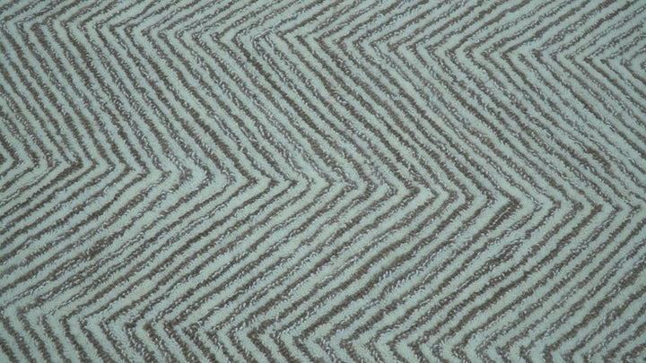 Custom Made Modern Chevron Ivory And Brown Hand Tufted Wool Area Rug