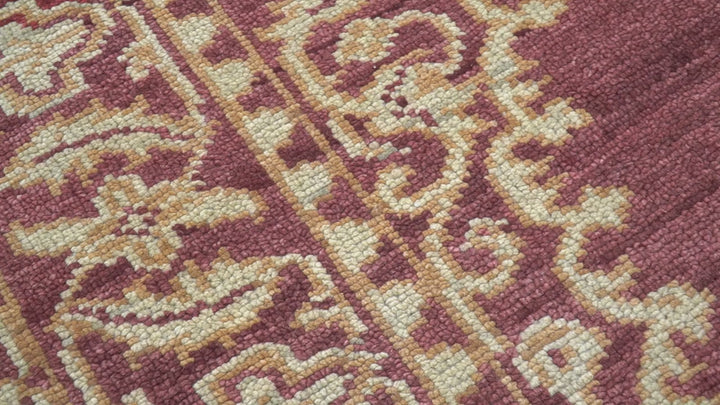 Custom Made Traditional Turkish Maroon And Beige Hand Knotted Wool Rug