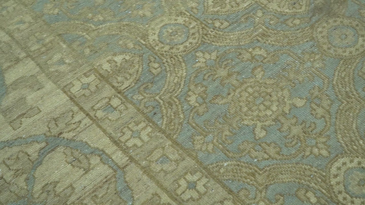 Traditional Oushak Design Green And Blue 11.5x14.6 Hand Knotted Wool Area Rug