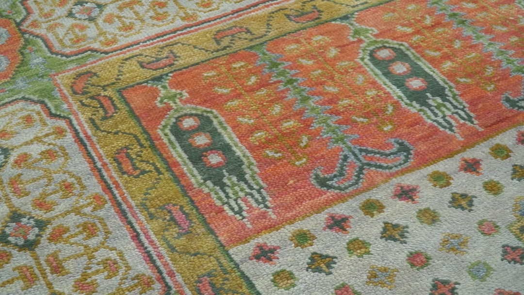 Traditional Mamluk Design Orange Hand knotted 8x10 Wool Rug