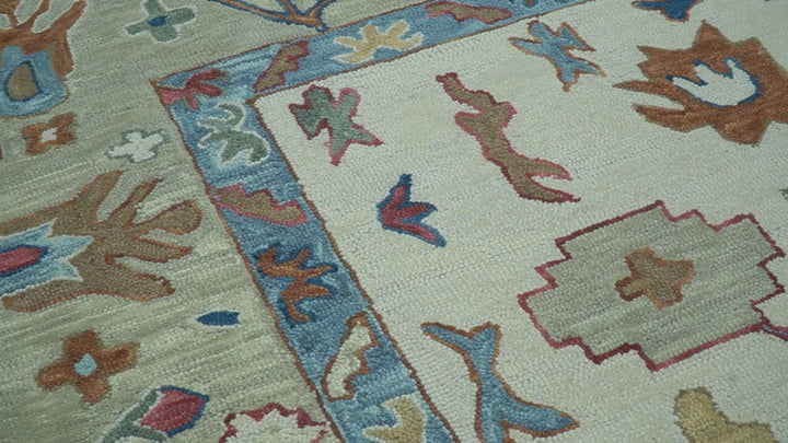 Custom Made Traditional Oushak Blue And Beige Hand Tufted Wool Rug