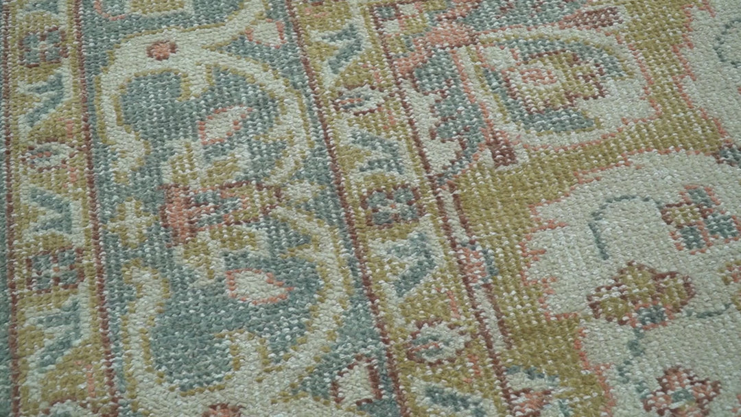 Blue And Peach Traditional Turkish Design Hand Knotted 8x10 Wool Area Rug