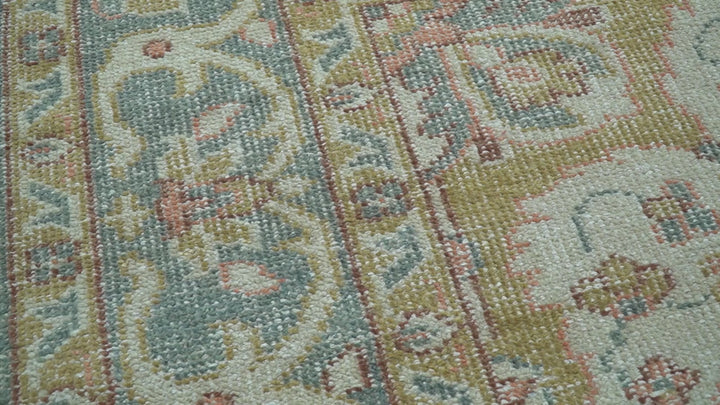 Blue And Peach Traditional Turkish Design Hand Knotted 8x10 Wool Area Rug