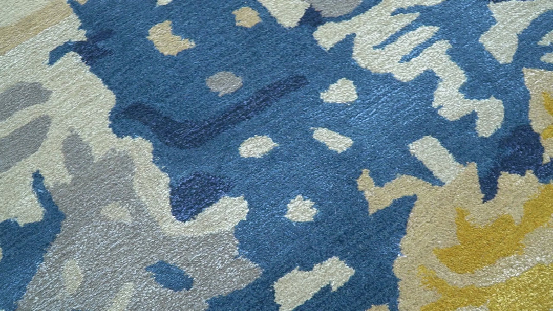 Custom Made Blue Modern Abstract Design Hand Tufted  Area Rug