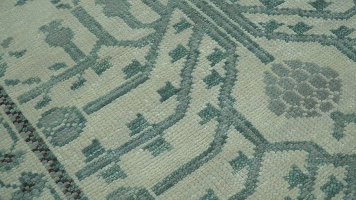 Custom Made Ivory And Gray Turkish Khotan Design Hand Knotted Wool Rug
