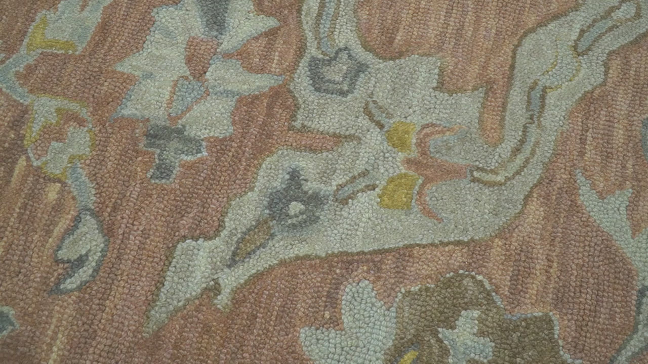 Custom Made Traditional Oriental Rust And Ivory Hand Tufted Wool Area Rug