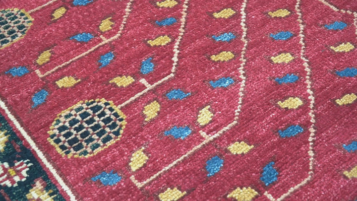 Custom Made Traditional Tribal Design Red And Blue Hand Knotted Wool Rug