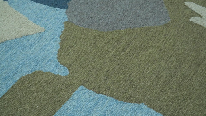 Custom Made Abstract Blue And Green Wool Rug
