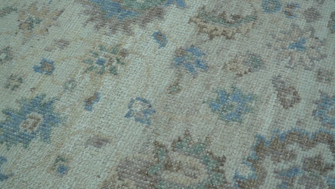 Custom Made Hand Knotted Ivory and Blue Traditional Turkish Afghan Wool Rug