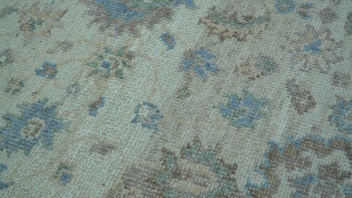 Custom Made Hand Knotted Ivory and Blue Traditional Turkish Afghan Wool Rug