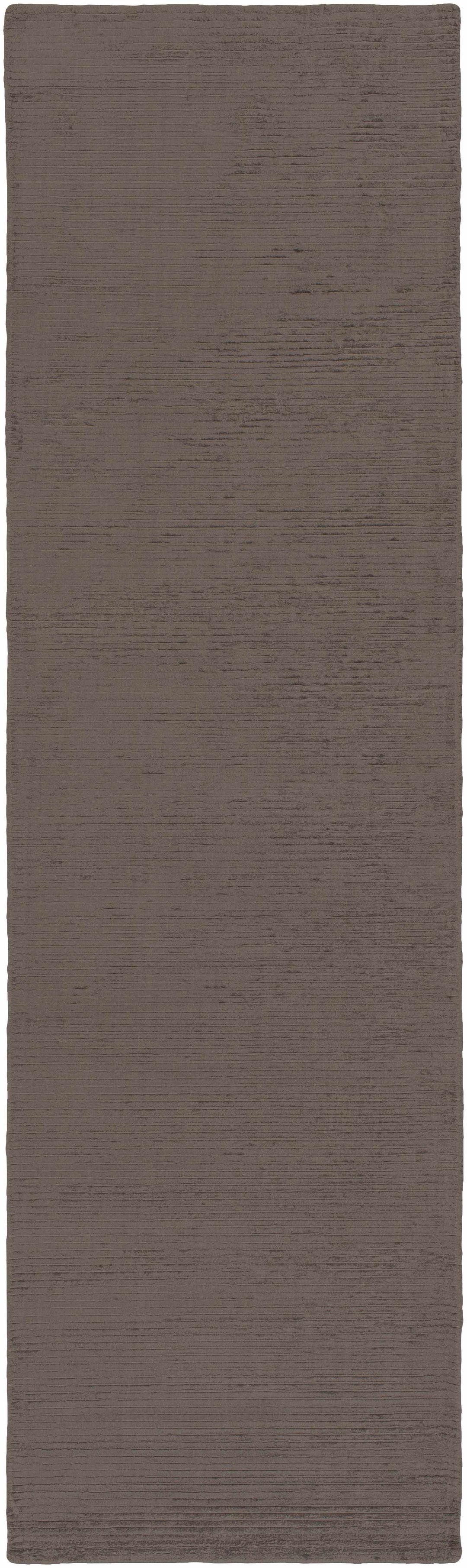 Taupe hand-loomed runner rug, solid modern design with flat border