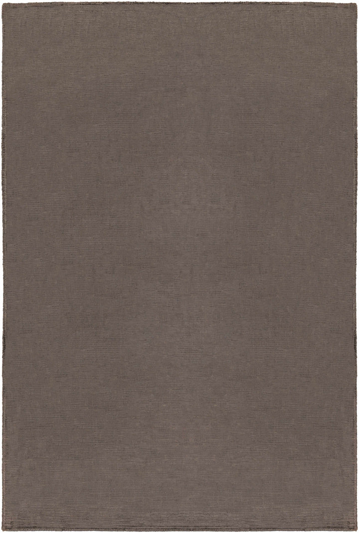 Taupe hand-loomed area rug, solid modern rectangle with flat border