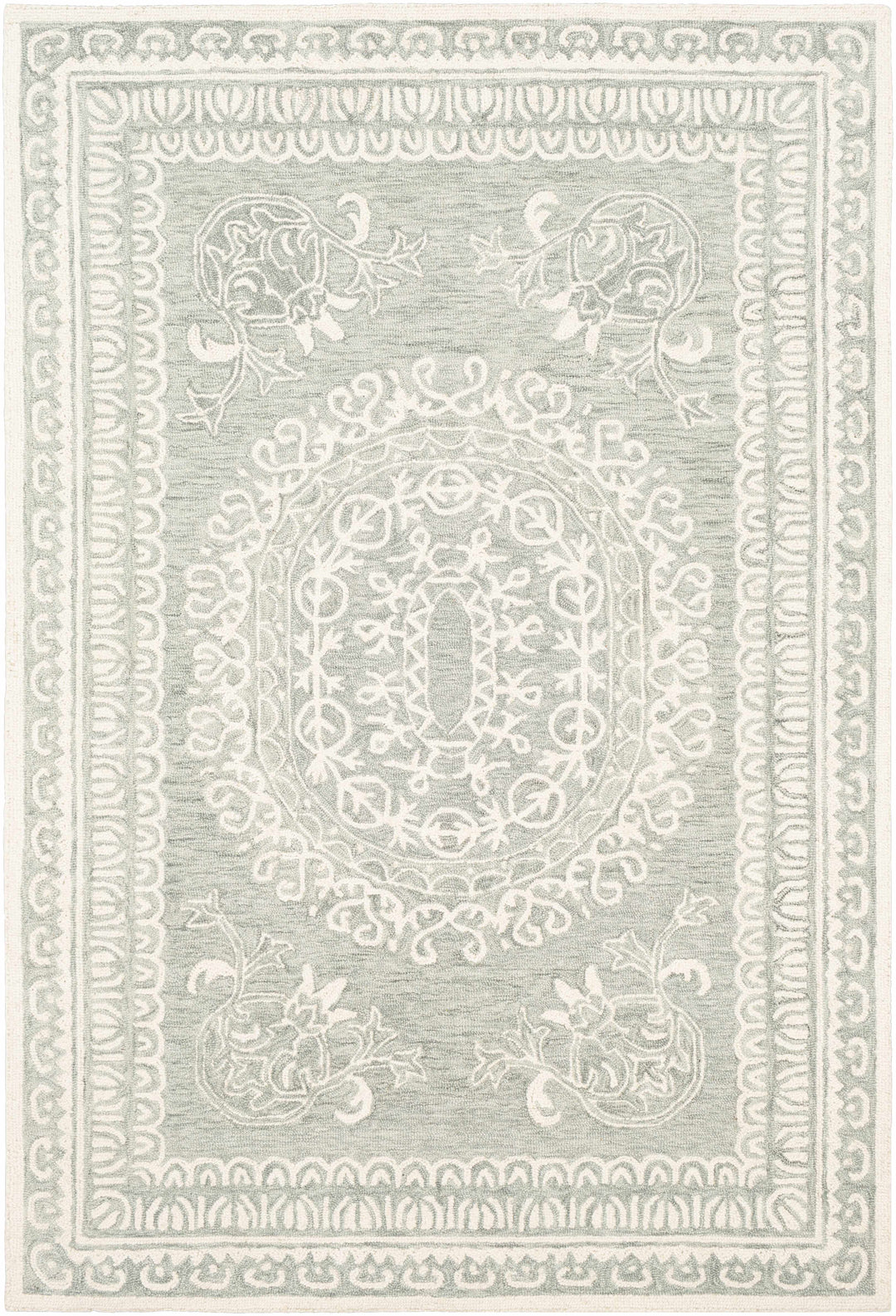 Parsonsburg Ivory And Green Traditional Style Hand Knotted Area Rug