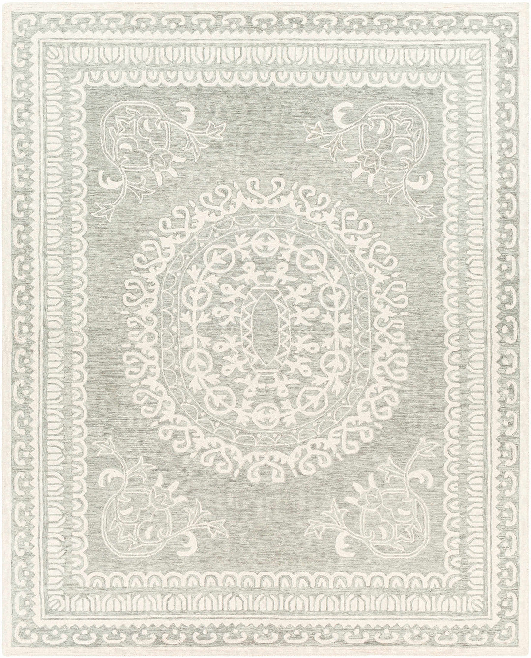Parsonsburg Ivory And Green Traditional Style Hand Knotted Area Rug