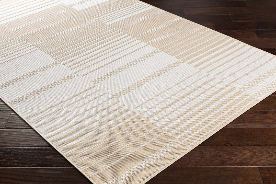 Portscatho Modern Stripes Design Beige Outdoor Area Rug