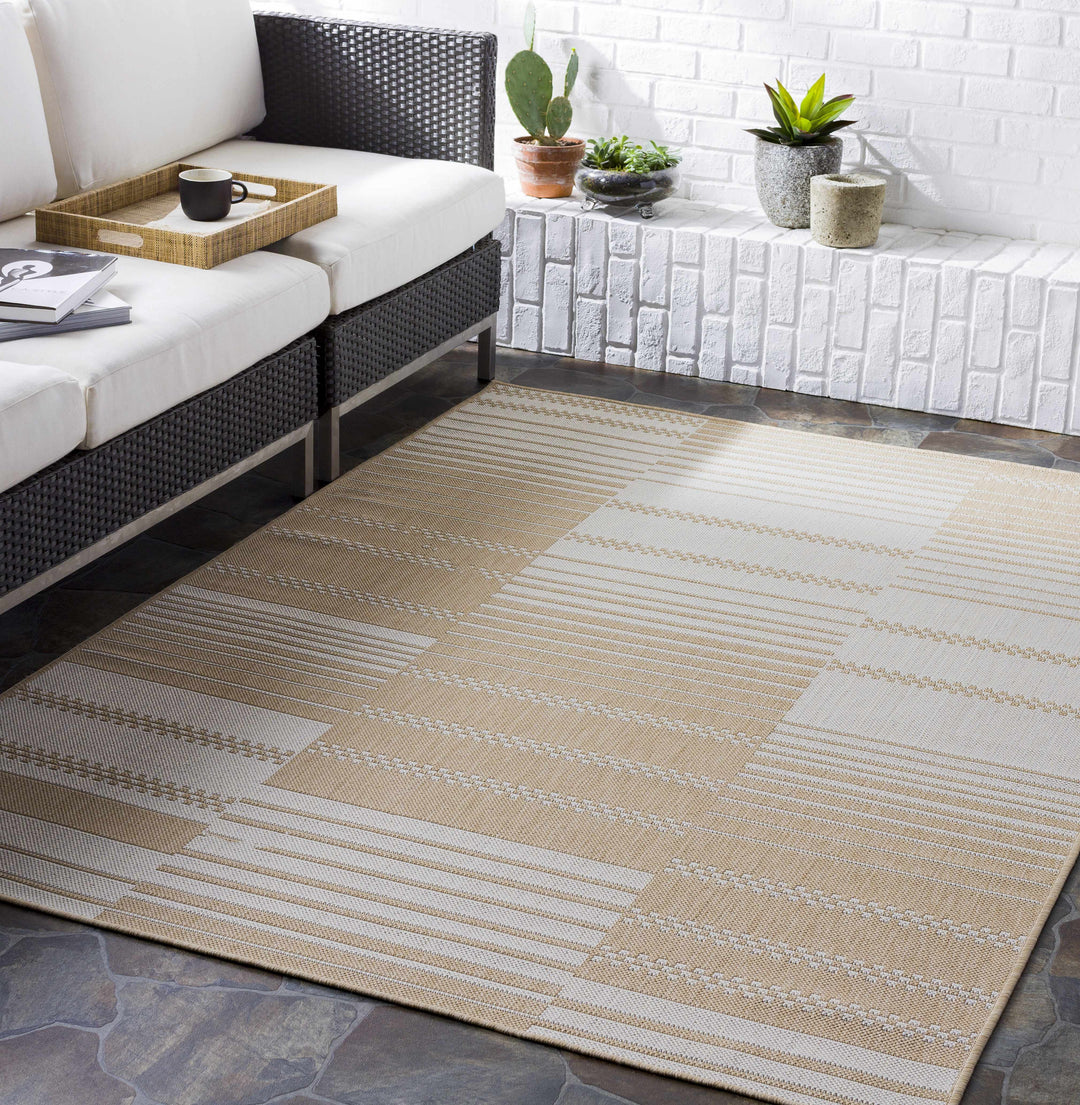 Portscatho Modern Stripes Design Beige Outdoor Area Rug