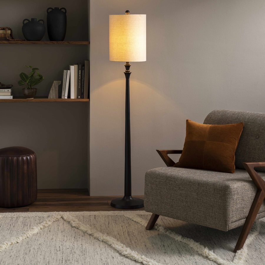 Przodkowo Modern Brown And White Linen Floor Lamp - The Rug Decor