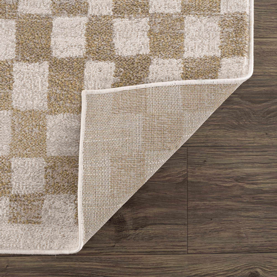Benjy Modern Checkered Pattern Cream & Gold Rug