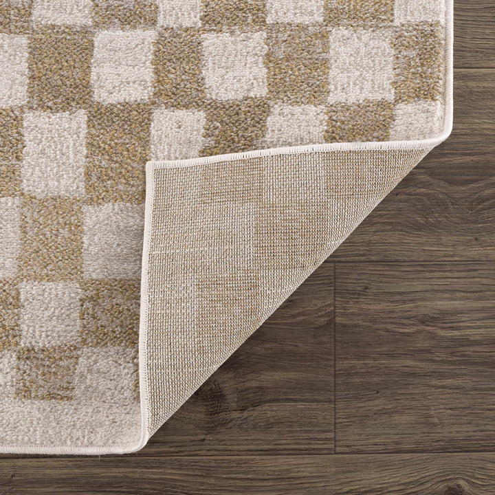 Benjy Modern Checkered Pattern Cream & Gold Rug
