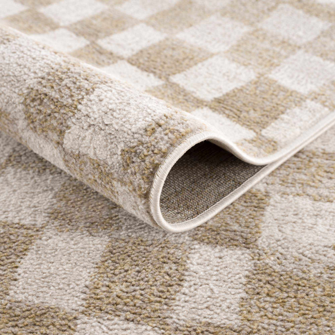 Benjy Modern Checkered Pattern Cream & Gold Rug
