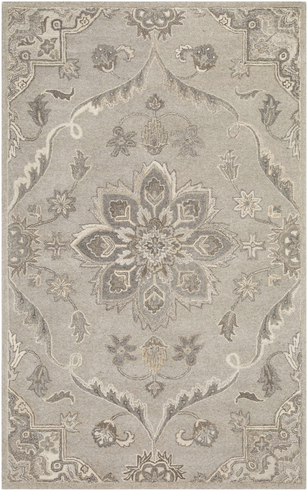 Peterstown Traditional Medallion Beige And Gray Wool Rug