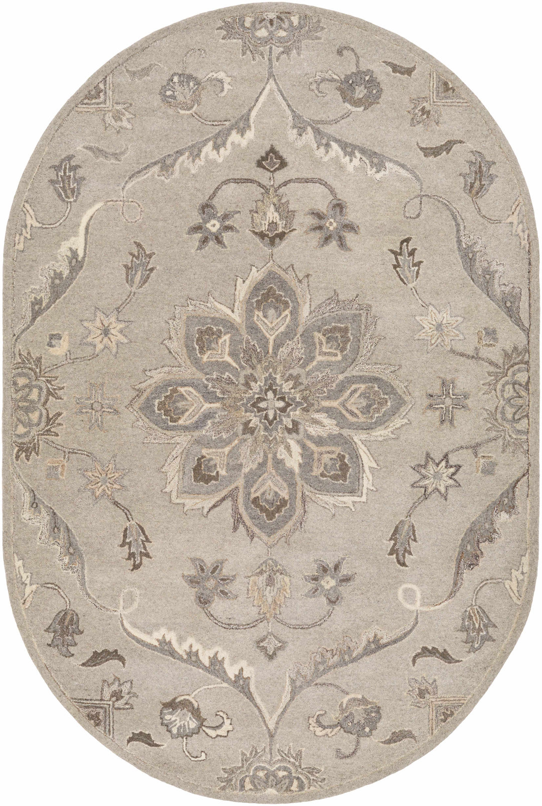 Peterstown Traditional Medallion Beige And Gray Wool Rug