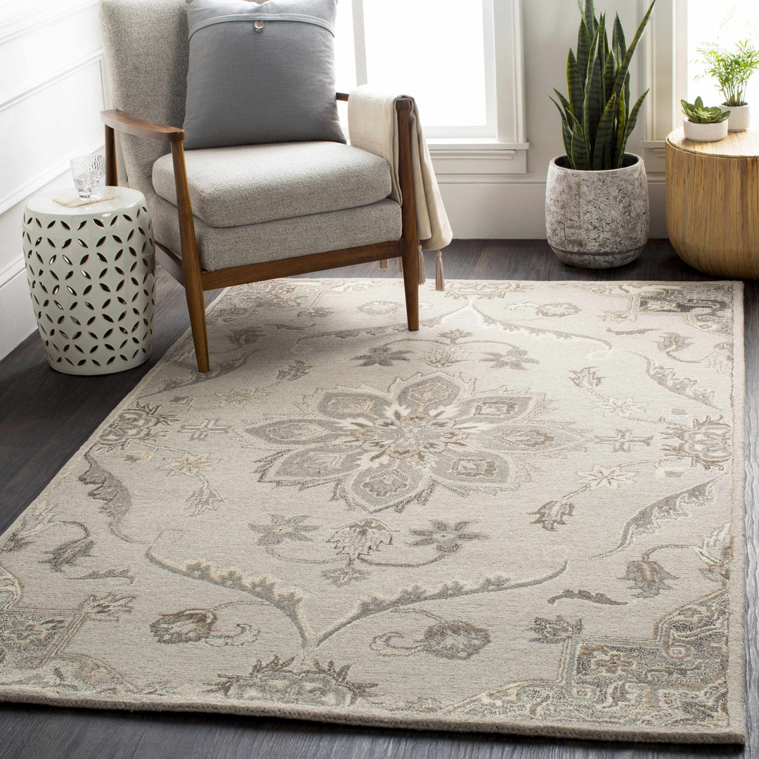Peterstown Traditional Medallion Beige And Gray Wool Rug