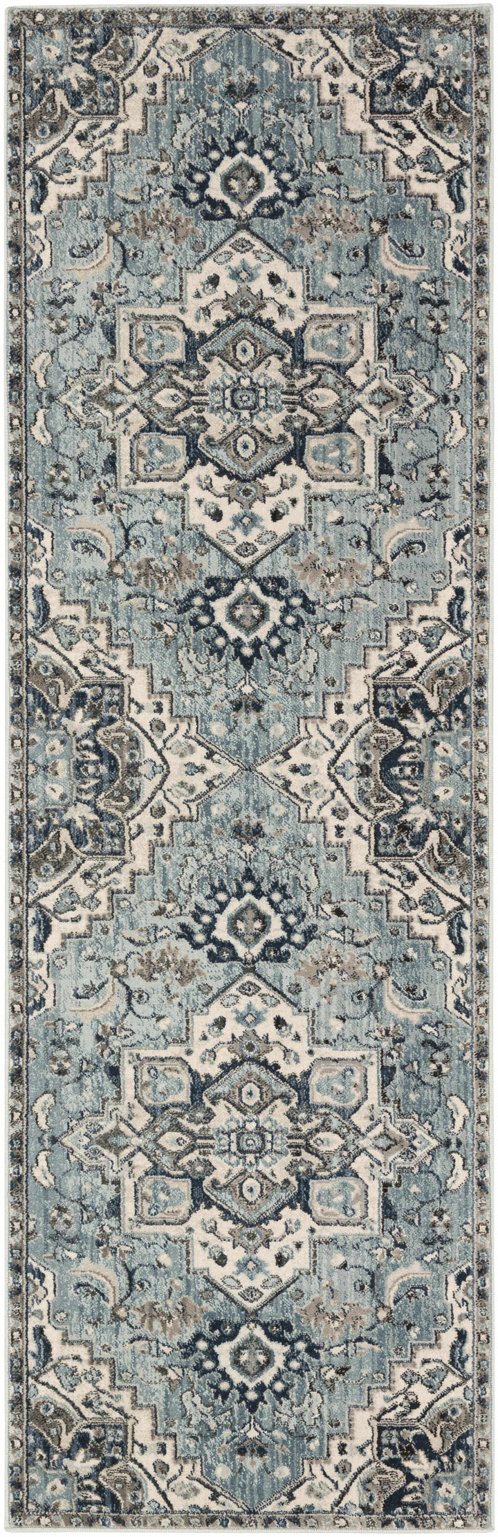 Pukwana Traditional Style Blue And Ivory Area Rug