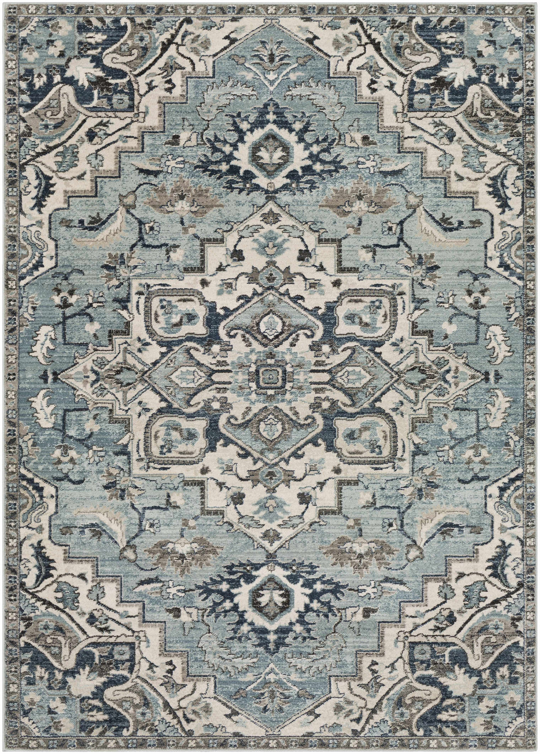 Pukwana Traditional Style Blue And Ivory Area Rug