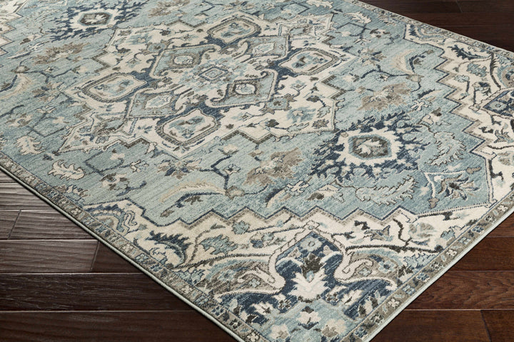 Pukwana Traditional Style Blue And Ivory Area Rug