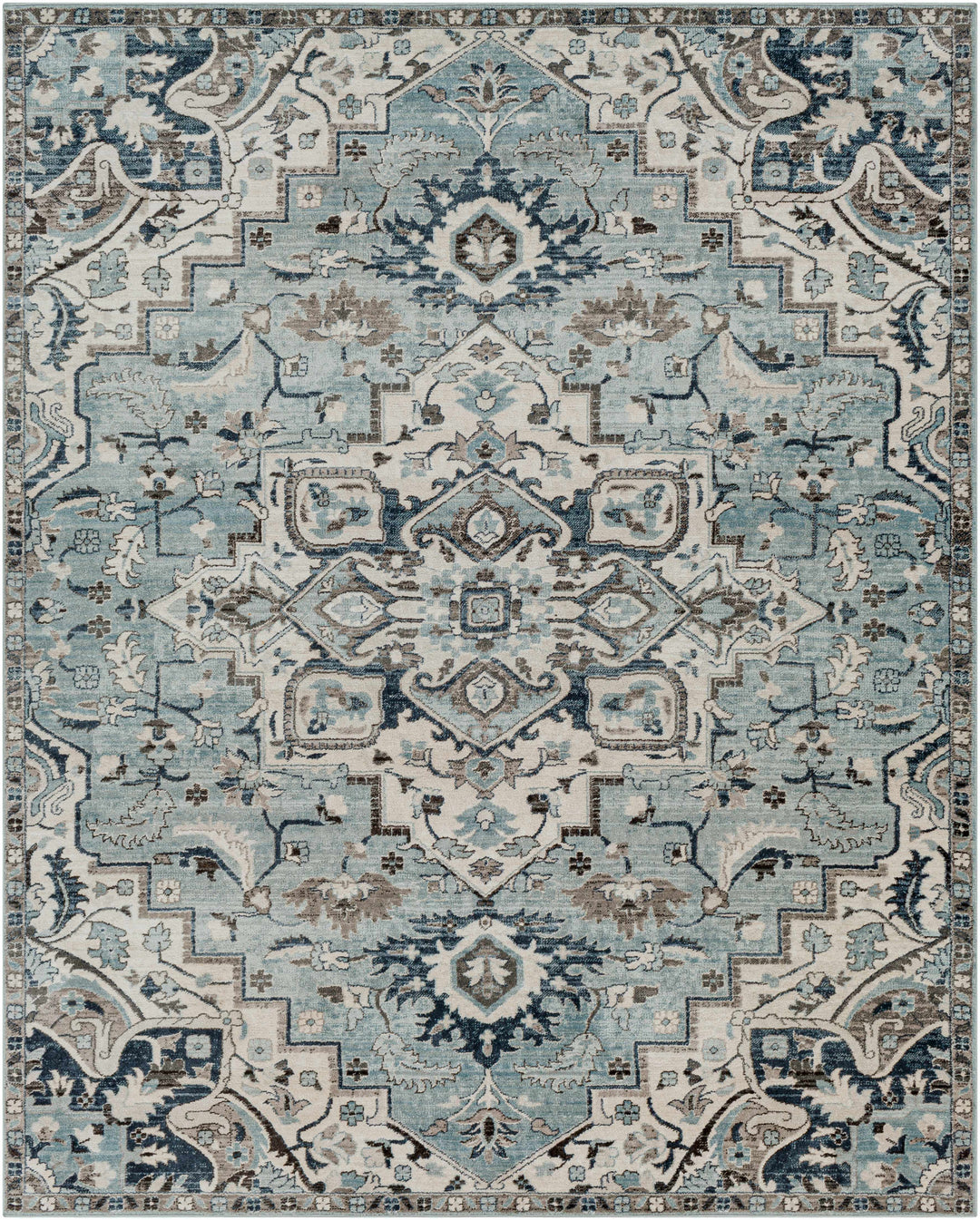 Pukwana Traditional Style Blue And Ivory Area Rug