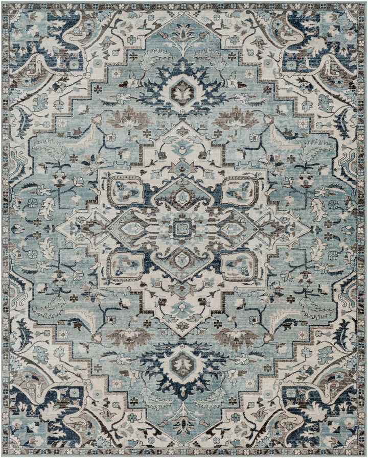 Pukwana Traditional Style Blue And Ivory Area Rug