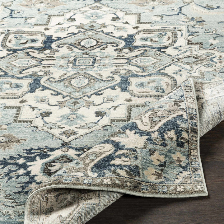 Pukwana Traditional Style Blue And Ivory Area Rug