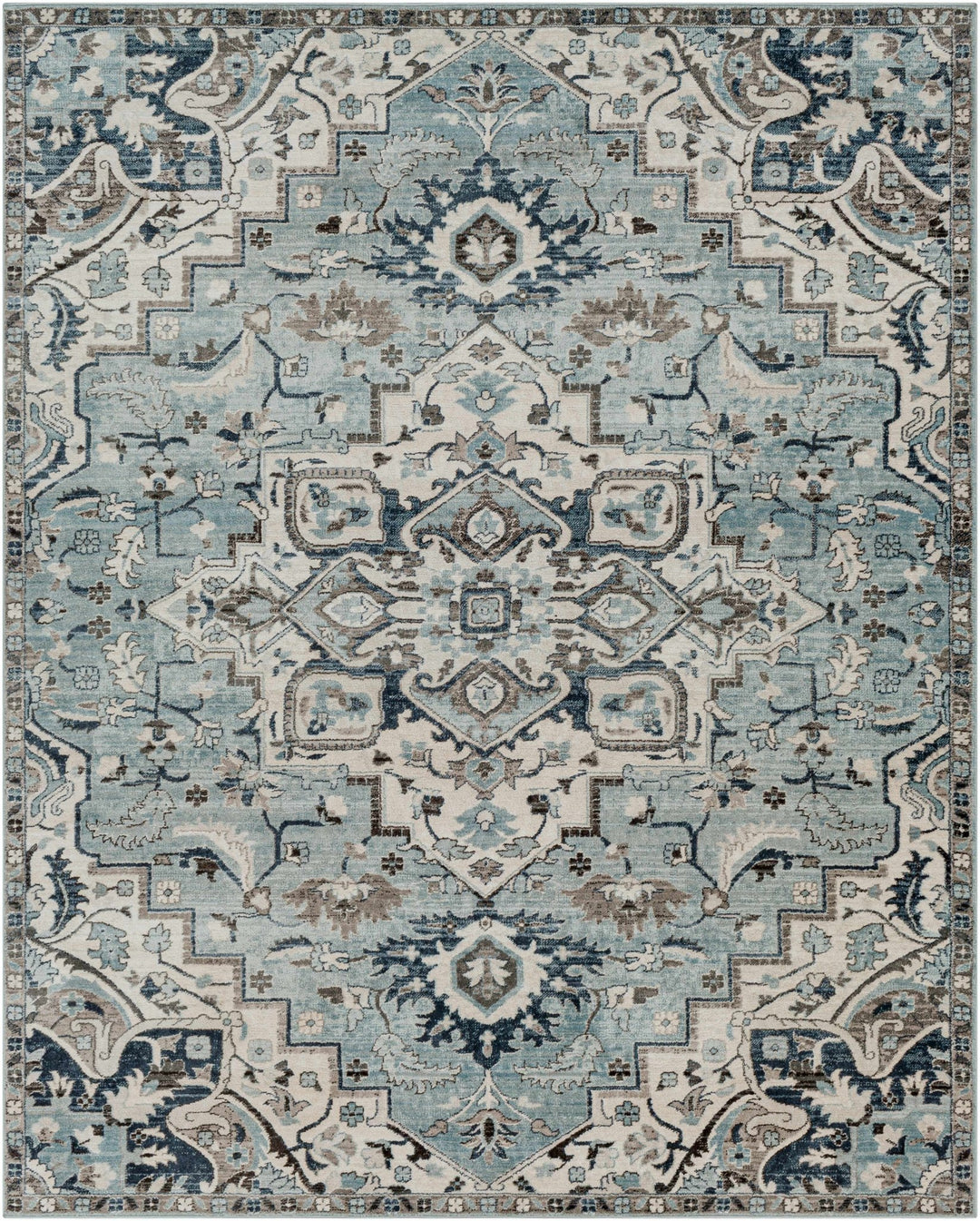 Pukwana Traditional Style Blue And Ivory Area Rug - The Rug Decor