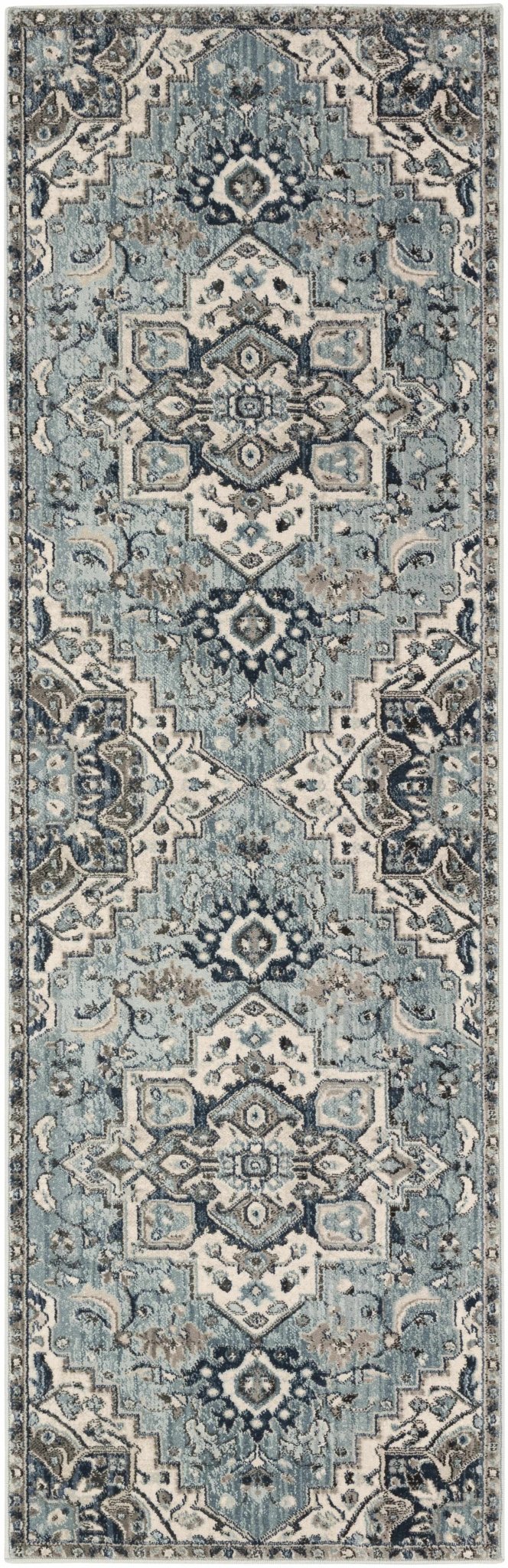Pukwana Traditional Style Blue And Ivory Area Rug - The Rug Decor