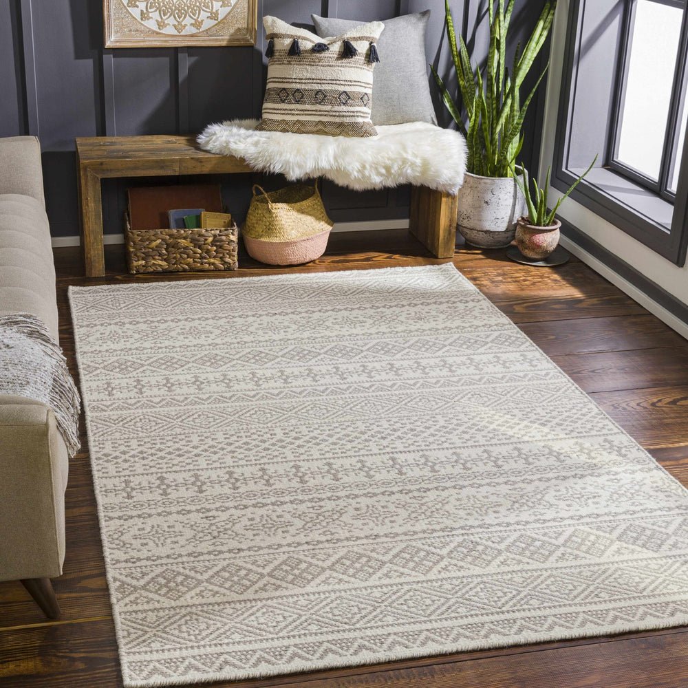 Pumwani Modern Geometrical Ivory And Gray Hand Woven Area Rug - The Rug Decor