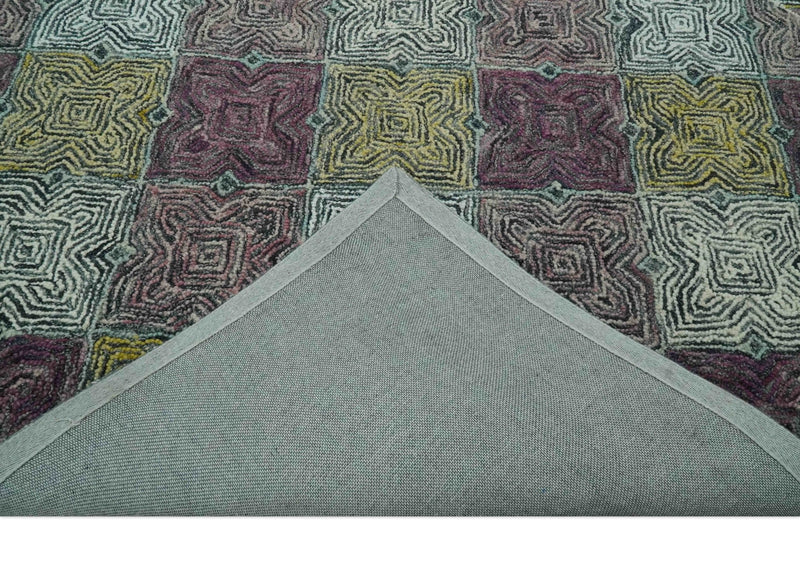 Purple, Ivory and Mustard Geometrical Spectrum Design 5x7.6 Hand Tufted wool area rug - The Rug Decor