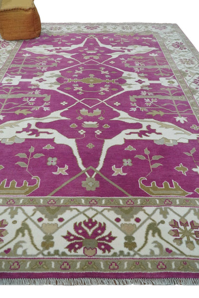 Purple, Ivory and Olive Traditional Hand knotted Oriental Oushak Multi Size wool Area Rug - The Rug Decor