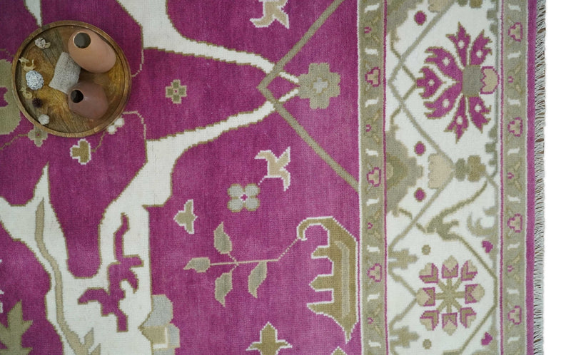 Purple, Ivory and Olive Traditional Hand knotted Oriental Oushak Multi Size wool Area Rug - The Rug Decor