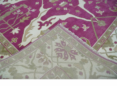 Purple, Ivory and Olive Traditional Hand knotted Oriental Oushak Multi Size wool Area Rug - The Rug Decor