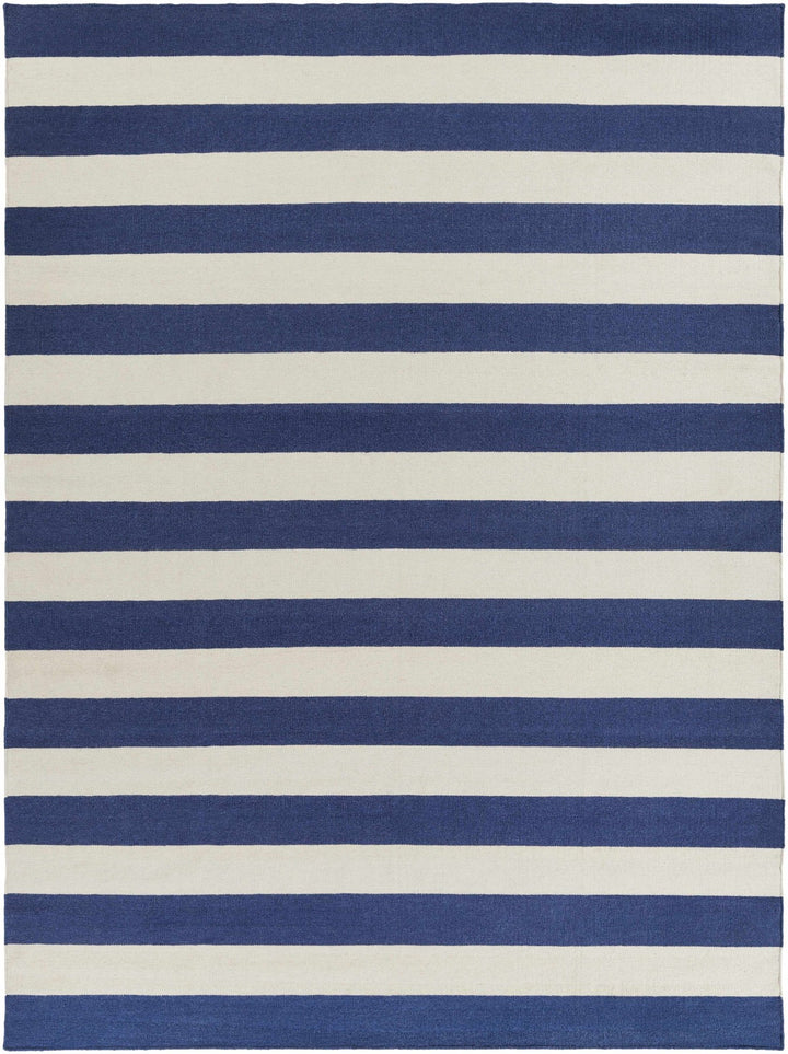 Queenborough Modern Stripes Navy And Ivory Hand Woven Wool Rug - The Rug Decor