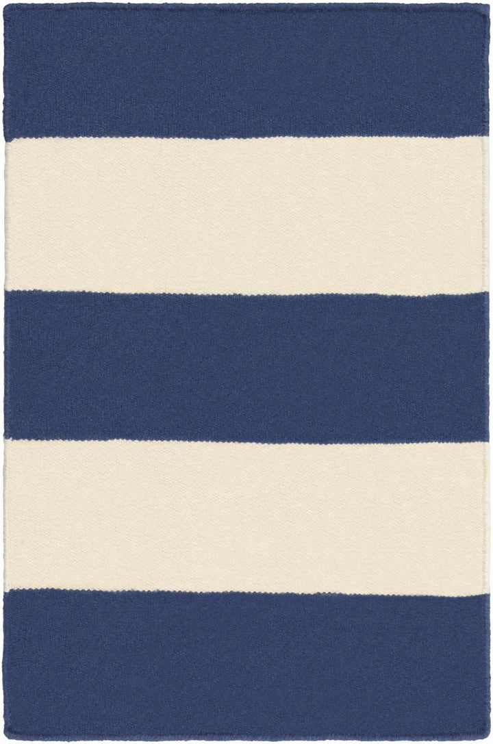 Queenborough Modern Stripes Navy And Ivory Hand Woven Wool Rug - The Rug Decor