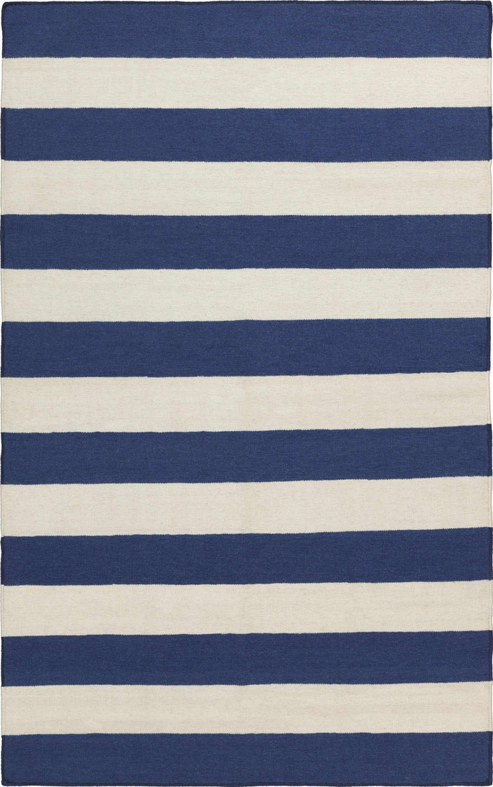Queenborough Modern Stripes Navy And Ivory Hand Woven Wool Rug - The Rug Decor
