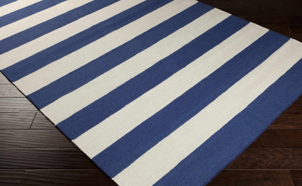 Queenborough Modern Stripes Navy And Ivory Hand Woven Wool Rug - The Rug Decor