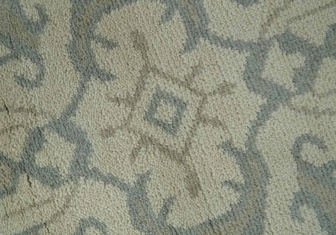 Quick Ship 10x14 Hand Knotted Medallion Beige and Charcoal Wool Area Rug - The Rug Decor