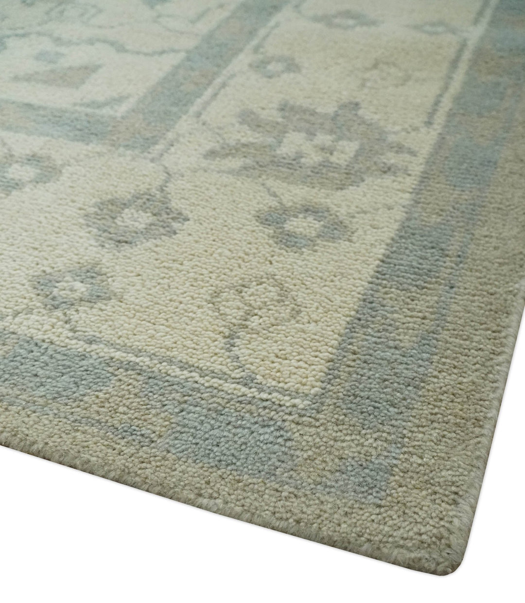 Quick Ship 10x14 Hand Knotted Medallion Beige and Charcoal Wool Area Rug - The Rug Decor