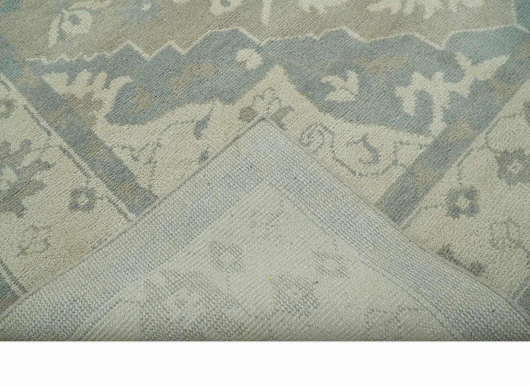Quick Ship 10x14 Hand Knotted Medallion Beige and Charcoal Wool Area Rug - The Rug Decor
