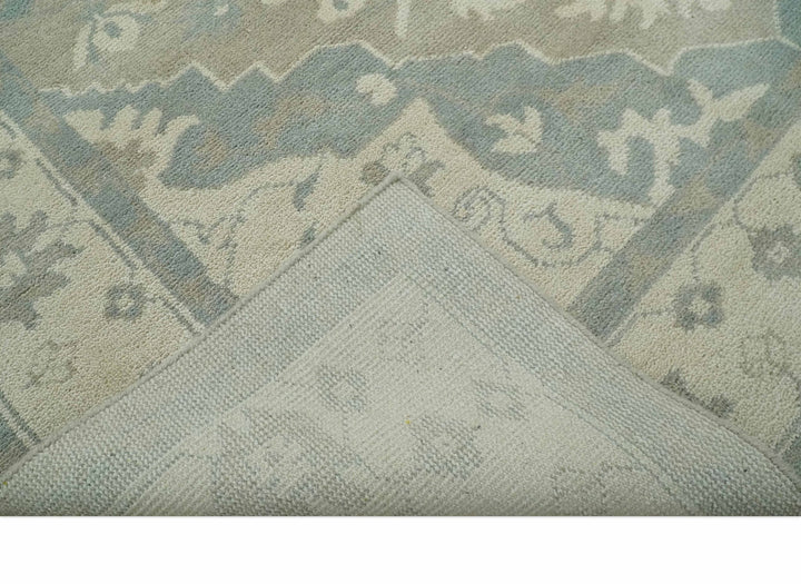 Quick Ship 10x14 Hand Knotted Medallion Beige and Charcoal Wool Area Rug - The Rug Decor