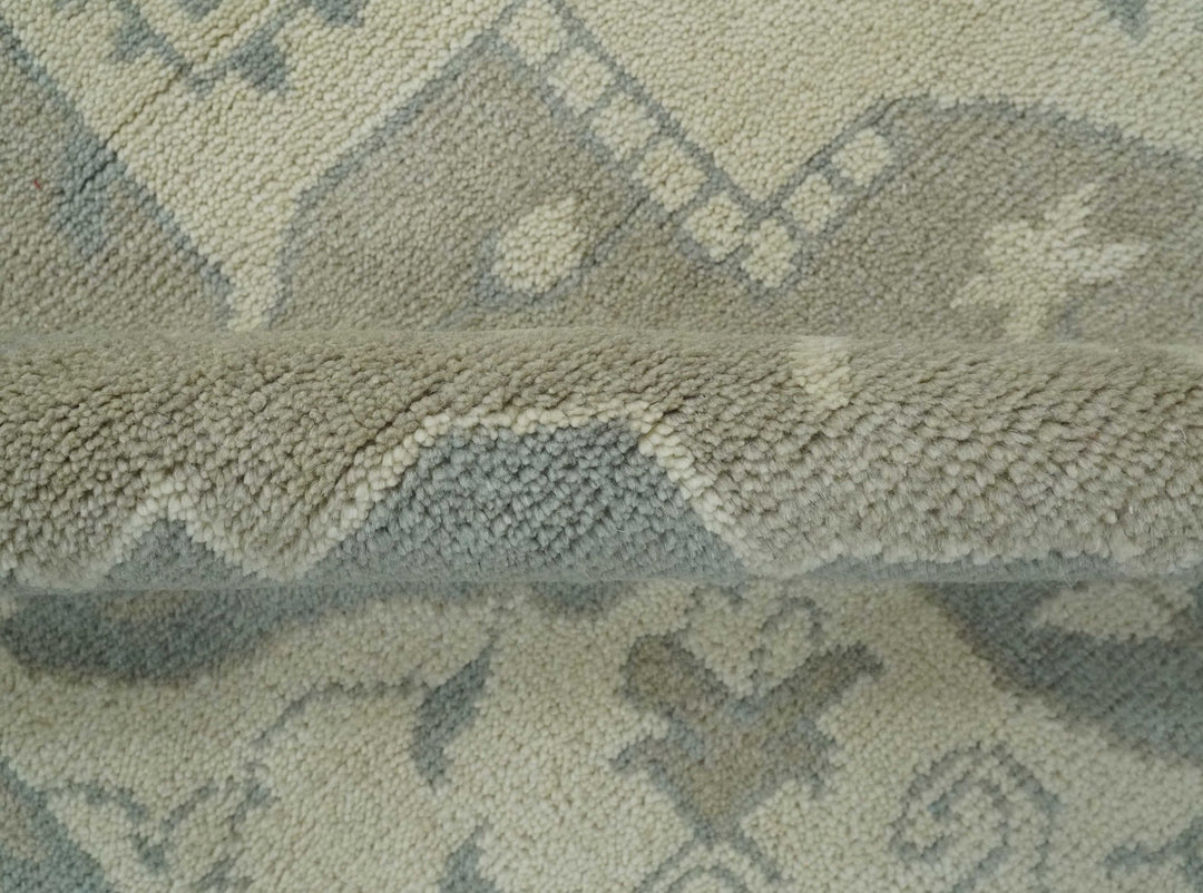 Quick Ship 10x14 Hand Knotted Medallion Beige and Charcoal Wool Area Rug - The Rug Decor