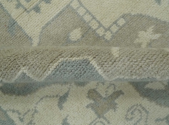 Quick Ship 10x14 Hand Knotted Medallion Beige and Charcoal Wool Area Rug - The Rug Decor